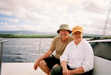 Bill and Sue on catamaran