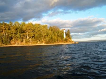 small island with lighthouse